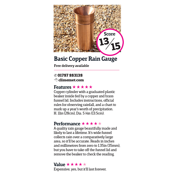 CM1037 Traditional 'Stour' Copper Rain Gauge